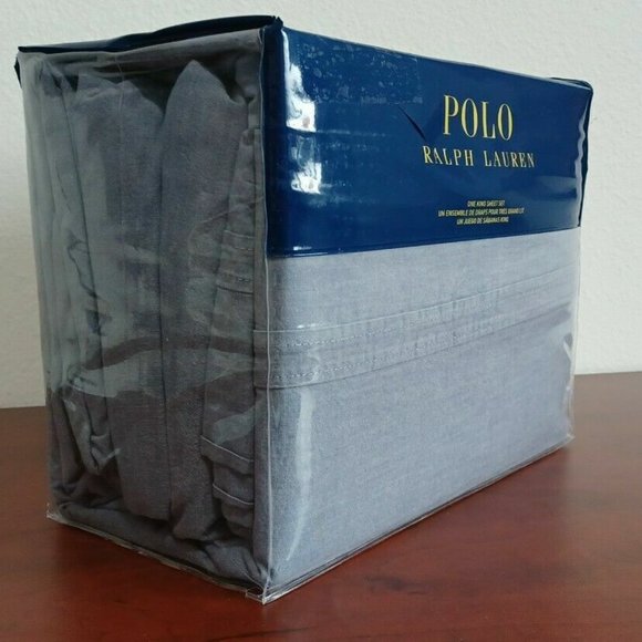 Polo Ralph Lauren FULL SIZE Sheet Set Chambray Light Blue Denim Color Bedding - Picture 8 of 11